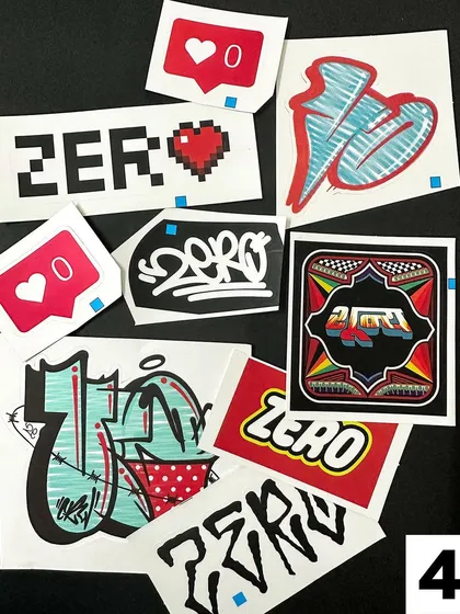 This set of stickers is all about my 'ZERO' tag, showcasing it in multiple styles from pixel art to classic graffiti handstyles.