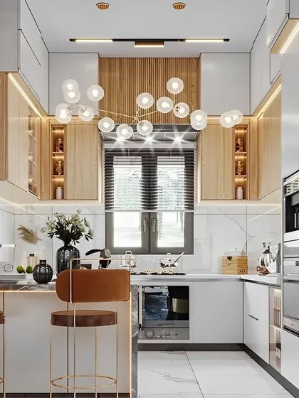 Modular Kitchen - Modular Home Interiors Modern Kitchens with Islands & Breakfast Bars photo 39