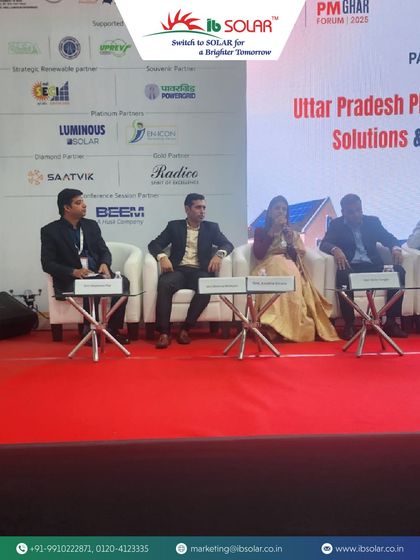 A closer view of the panel discussion featuring our Director, Mr. Abhinav Mahajan. He emphasized our commitment to accelerating India's clean energy goals and highlighted our Made-in-UP solar products.