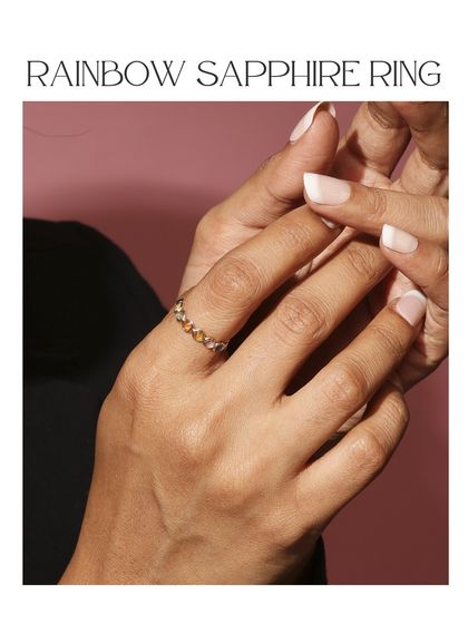 The Rainbow Sapphire Ring, a joyful band of sapphires in every shade. This piece is a celebration of color and is perfect for stacking.