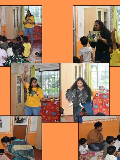 A collage from our 'Elephant Tales' event at Kathalaya. Our certified storytellers, Pavithra and Aruna, captivated everyone with secrets of the jungle and the myths behind these gentle giants.