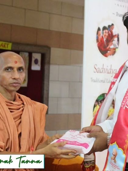 Receiving blessings and a token of appreciation from a saint at Gurukul. Their guidance is invaluable.