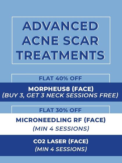 Address acne scars with our advanced treatments. Take advantage of our October offers on Morpheus8, Microneedling RF, and CO2 Laser for the face.
