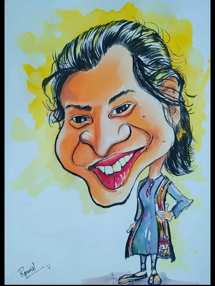 A whimsical solo portrait. This is a great example of a simple, elegant caricature that makes for a beautiful and personalized gift.