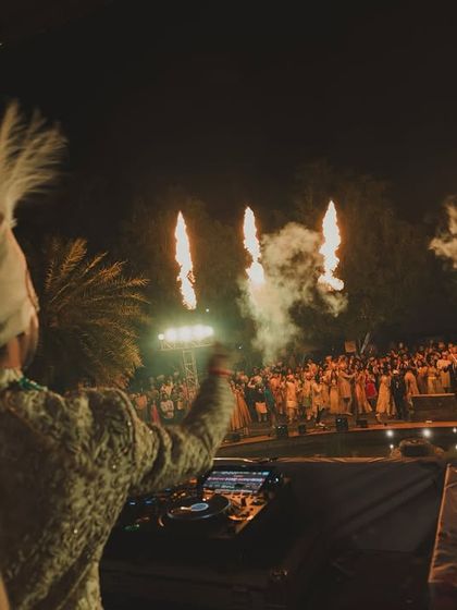 When the groom is also the DJ. Ashutosh took to the console during his own baarat, creating a high-energy party atmosphere that was completely unique to them.