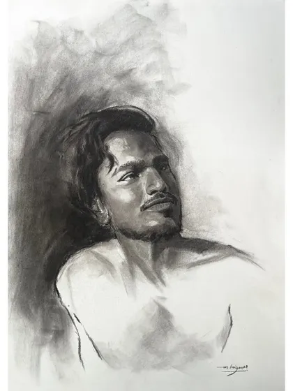 This is a portrait of Neeraj, sketched from life using charcoal. Live sketching forces you to capture the essence of a person quickly, and I focused on his thoughtful expression and the play of light on his face.