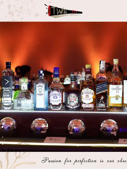 A fully stocked back bar at The Westin Mumbai, showcasing the wide range of premium spirits we provide for our events.