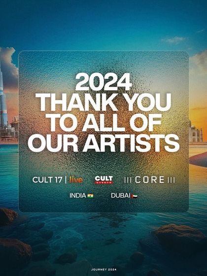 A graphic thanking our 2024 artists, highlighting our operational presence in both India and Dubai.