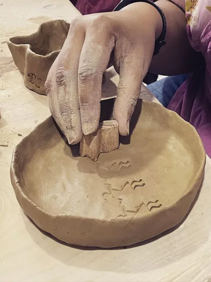 Using wooden stamps to create patterns is a fun and easy way to decorate your hand-built pieces.