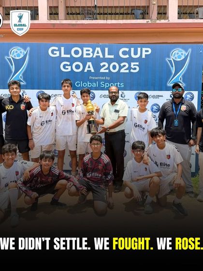 "We didn't settle. We fought. We rose." Our U-14 team with their Runners-Up trophy at the Global Cup Goa 2025.