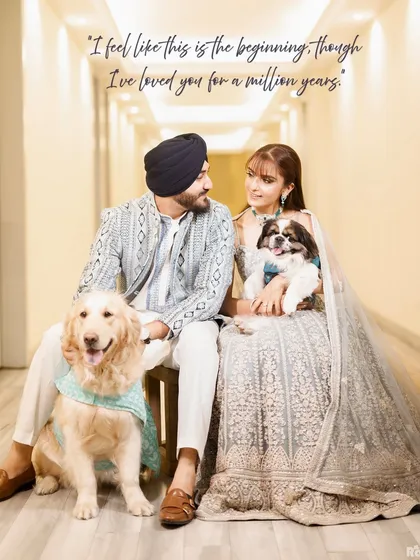 Your story includes all your loved ones, even the furry ones. Including pets in a pre-wedding shoot adds a deeply personal and heartwarming touch, and this family portrait from an engagement session is full of joy.