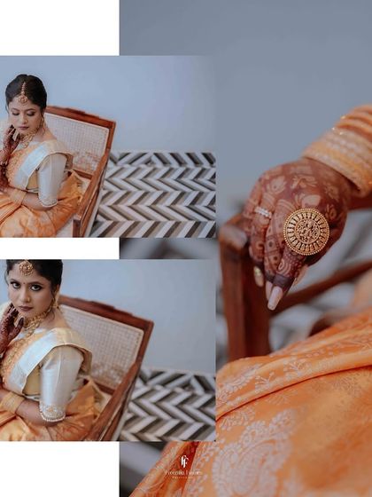 This collage focuses on the details of the mother's attire, including a close-up of her intricate henna and large statement ring, adding texture to the event's story.