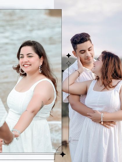 A collage of romantic interactions, from holding hands to gentle caresses, all set against the beautiful, natural landscape of Goa.