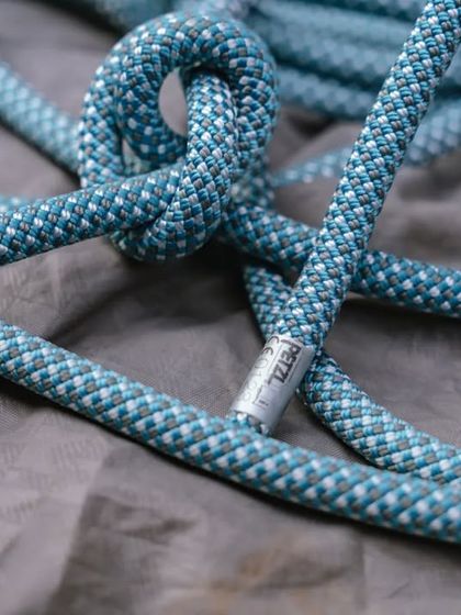 A close-up of the Petzl Mambo rope. This rope is great for new users because its diameter allows for better control while belaying.