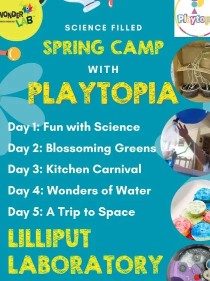 This is the schedule for our "Lilliput Laboratory" spring camp for younger children. The daily themes included fun with science, blossoming greens, a kitchen carnival, wonders of water, and a trip to space.