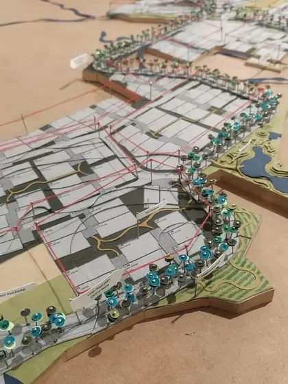 A detailed master plan model for a new project. We use physical models to study the topography, circulation, and spatial relationships, allowing us to visualize the project in three dimensions before breaking ground.