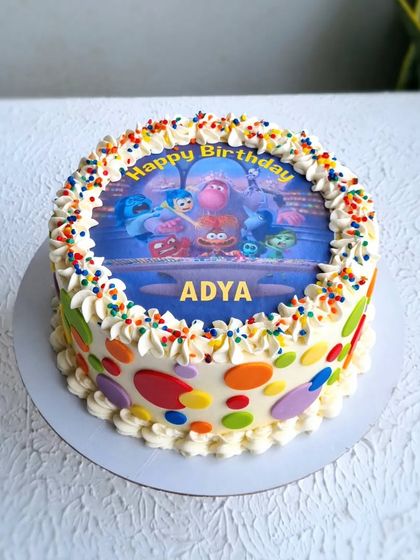 A closer view of the "Inside Out" cake.