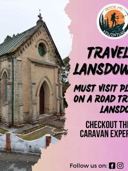 A promotional graphic for our road trip to Lansdowne, highlighting the must-visit places in this charming hill station.
