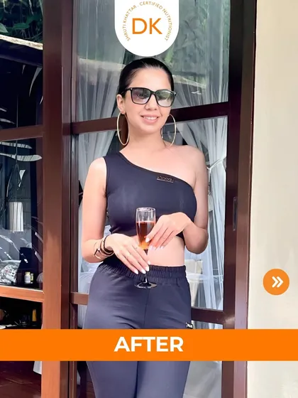 Here is the glowing 'after' from a new mom's postpartum journey. She lost 6 kilos without crash dieting, even while managing a baby and different time zones. My online programs are designed to support you wherever you are.