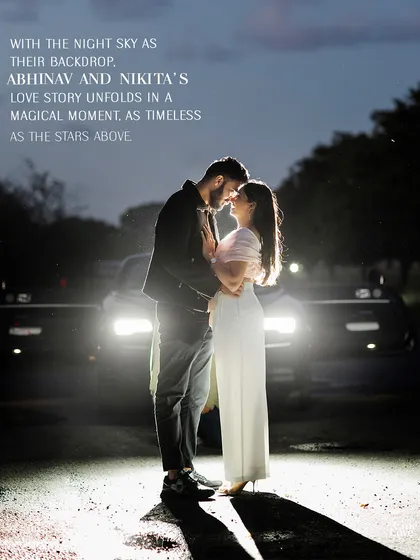 A magical night shot with car headlights creating a dramatic backdrop. This demonstrates our ability to style for any lighting condition to create stunning, memorable photos.