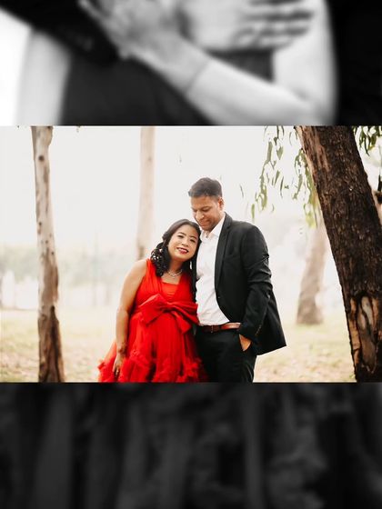 A collage showing a close-up of a couple's embrace during their outdoor maternity shoot. These detail shots add an extra layer of intimacy and emotion to the gallery.