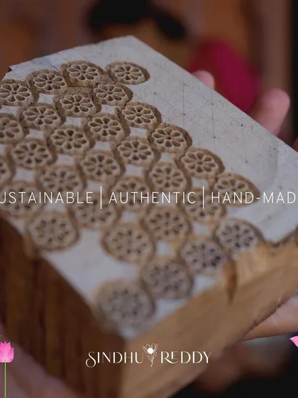 The foundation of my craft lies in authentic, handmade techniques. This wooden block, carved with a delicate lotus pattern, is an example of the traditional methods I use to create unique and sustainable textiles for my collections.