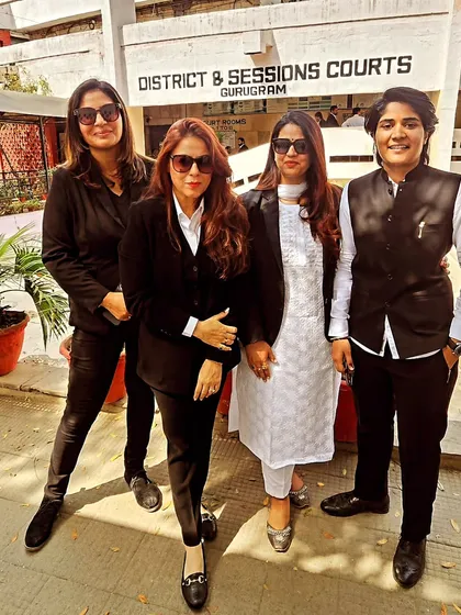 The team assembled outside the Gurugram District Court. We are a familiar presence here, tirelessly working on behalf of our clients.