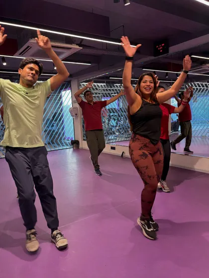 Hands up if you love to dance. A happy, high-energy moment captured during one of my Bollywood dance fitness classes.