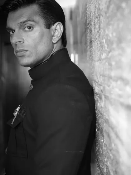 A striking black and white portrait of Karan Singh Grover. I also specialize in creating strong, compelling portraits for men, whether for professional branding or personal milestones.