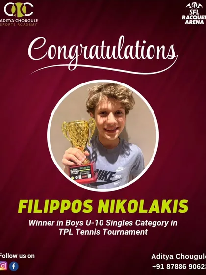 A well-deserved victory for Filippos Nikolakis in the Boys U-10 Singles at the TPL Tennis Tournament. We nurture young talents like Filippos, helping them build confidence and compete at the highest level.