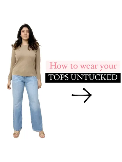 A simple graphic showing the "before" state of wearing an untucked top, setting up the problem that the following images will solve.