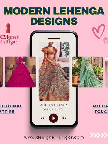 A collage showcasing modern lehenga designs that blend traditional attire with a contemporary touch. Let's design your perfect look together.