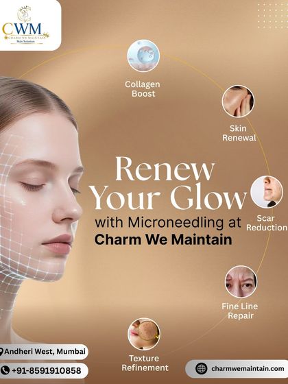 This graphic summarizes the key benefits of our microneedling service. It's a versatile treatment that provides a collagen boost, promotes skin renewal, reduces scars, and refines skin texture.