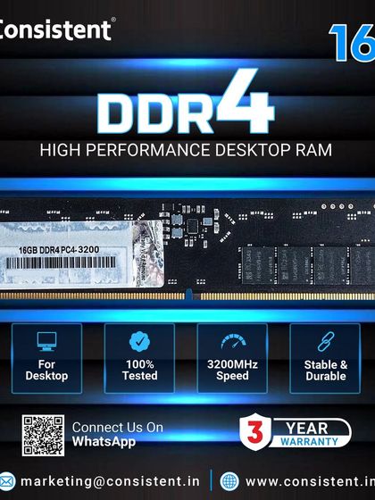 Double your desktop's multitasking power with our 16GB DDR4 RAM. This 3200MHz module is 100% tested for stability and durability, ensuring a lightning-fast and reliable upgrade for gaming or professional work.