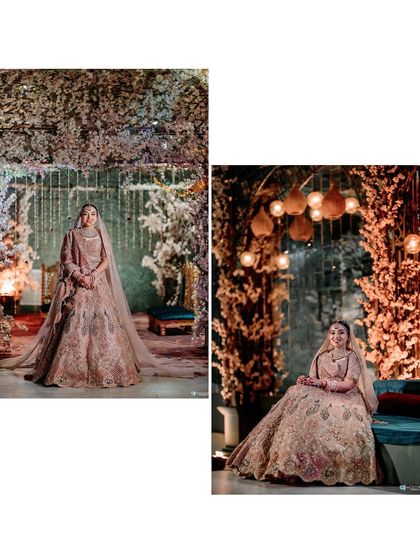 A collection of professional shots of my bride Shachi. Her dusty rose lehenga with a long trail was pure magic. We did a soft glam look with a subtle smokey eye to match the grandeur.