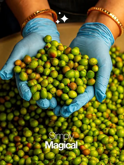 A handful of fresh, green gunda berries. We believe that magical flavours start with simple, high-quality ingredients.