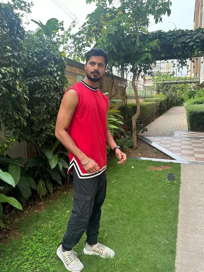 A three-quarter shot of my casual athletic look, perfect for a lookbook.