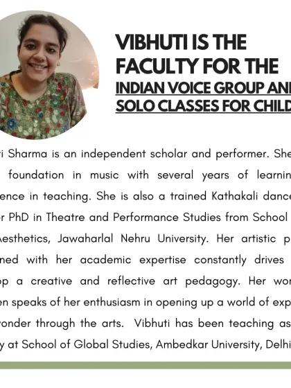 More about Vibhuti Sharma, whose artistic practice and academic expertise drive her to develop a creative and reflective art pedagogy for children.