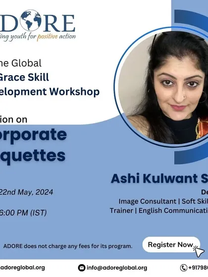 I was delighted to lead this session on Corporate Etiquettes as part of the Online Global ProGrace Skill Development Workshop. Mastering professional etiquette is crucial for anyone looking to navigate the corporate world with grace and confidence.