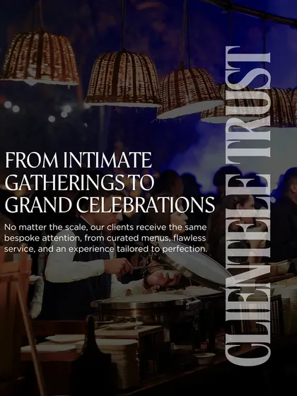 A graphic overlay emphasizing our ability to cater from intimate gatherings to grand celebrations.