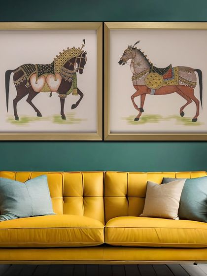 Our Timeless Stallions shadow box features two heritage-style horses in a set of two panels. The intricate details on their saddles and the classic art style capture their noble spirit and beauty.