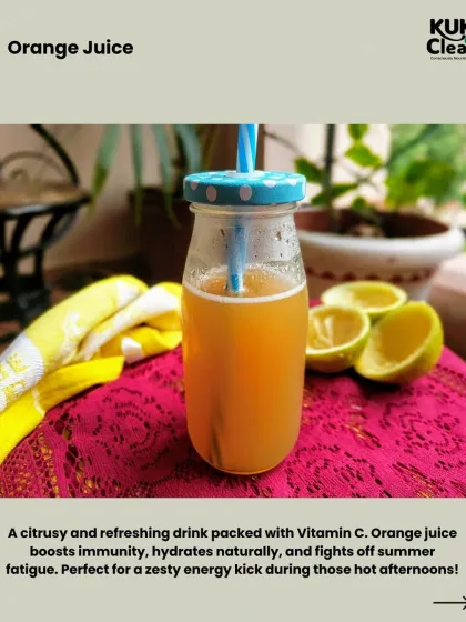 Simple orange juice is a classic for a reason. Packed with Vitamin C, it boosts immunity, hydrates naturally, and fights off summer fatigue. A perfect zesty energy kick.