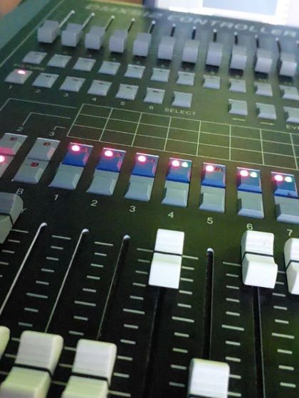 A close-up of the mixing board. This is where I blend tracks and control the sound for the entire club.