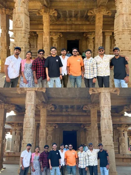 Exploring the intricately carved pillars of a temple mandapa in Hampi. The craftsmanship of the Vijayanagara empire is awe-inspiring.