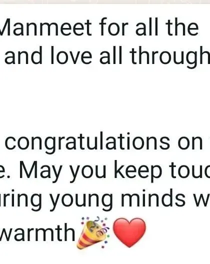 I wear these messages on my heart like medallions. This note of gratitude and congratulations from a parent means the world to me. Knowing that my work is touching and nurturing young minds with love and warmth is the greatest milestone.