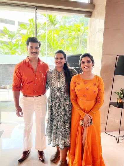 A group photo from the Zee Marathi Awards nomination party with actors Rohit Parshuram and Shivani Naik. I had the pleasure of doing the makeup for both of them.