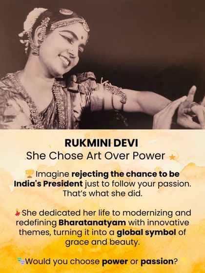 Rukmini Devi Arundale chose art over power, dedicating her life to modernizing Bharatanatyam and turning it into a global symbol of grace. A true inspiration this Women's Day.
