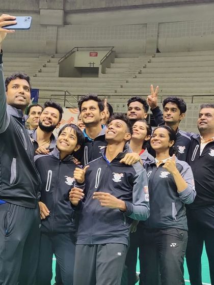 A celebratory selfie of the team after their win at the state Olympic games. This captures the spirit of camaraderie and shared success we foster.