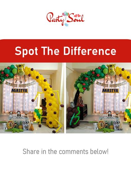 A fun "spot the difference" game I created using one of my jungle-themed birthday setups. It's a great way to show the little details that go into my decorations.