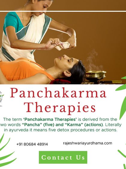 Panchakarma therapies are the five primary actions of detoxification in Ayurveda. Here, a therapist performs a procedure to help cleanse the head and neck region, removing accumulated toxins.